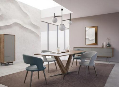 Dining Room Complete 8-piece Set Chairs New Dining Table Sideboard Design Display Cabinet